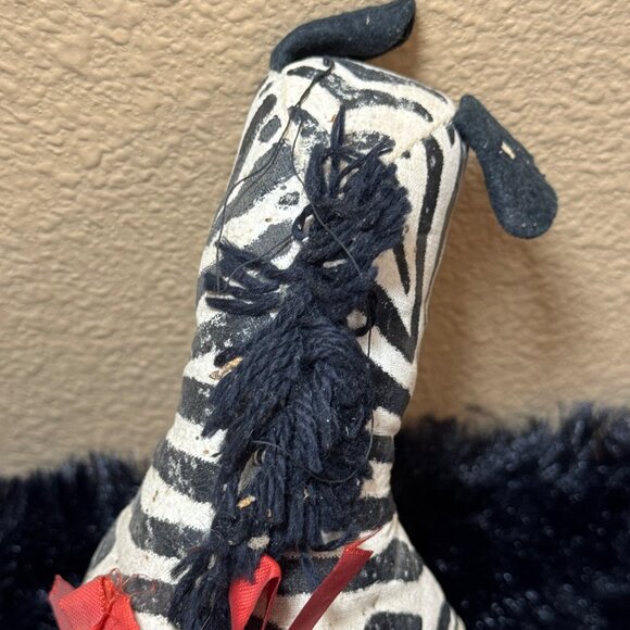 Vintage Zebra  Oil Cloth Stuffed Zebra Pin Cushion  Red Ribbon & Thread Spool - Picture 3 of 8